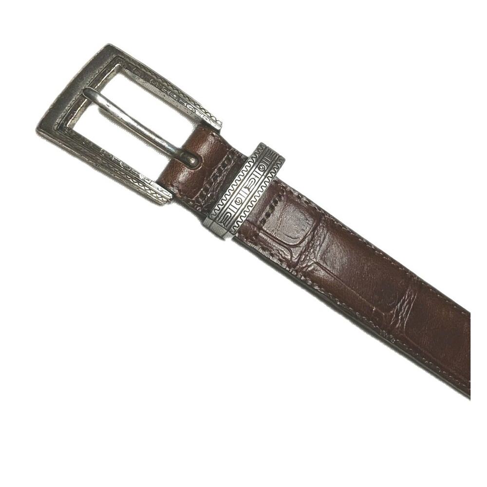 Vintage Brighton Croc Embossed Brown Leather Concho Belt Silver M/L 32